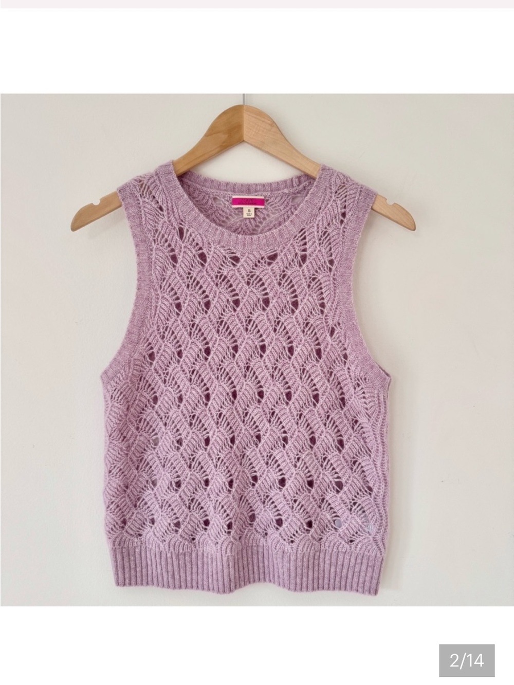 J.Crew Cashmere Pointelle 100% Cashmere Sweater Shell in Heather Orchid, Size S - Picture 2 of 4